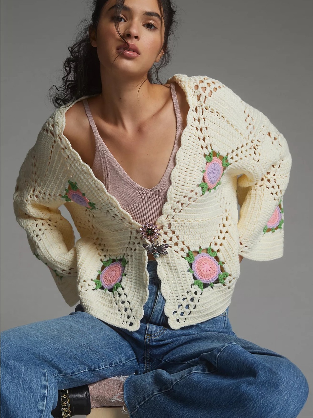 Maeve by Anthropologie Floral Crochet Cardigan, Size OS